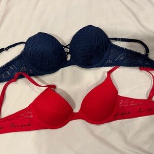 Victoria's Secret Navy and Red Lace Bra Duo